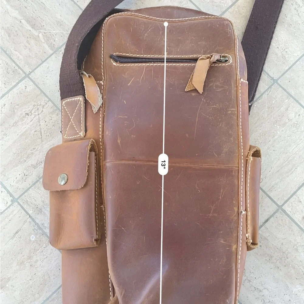 Volunteer Brown Men's Crossbody Bag Leather Business Casual Satchel EUC
